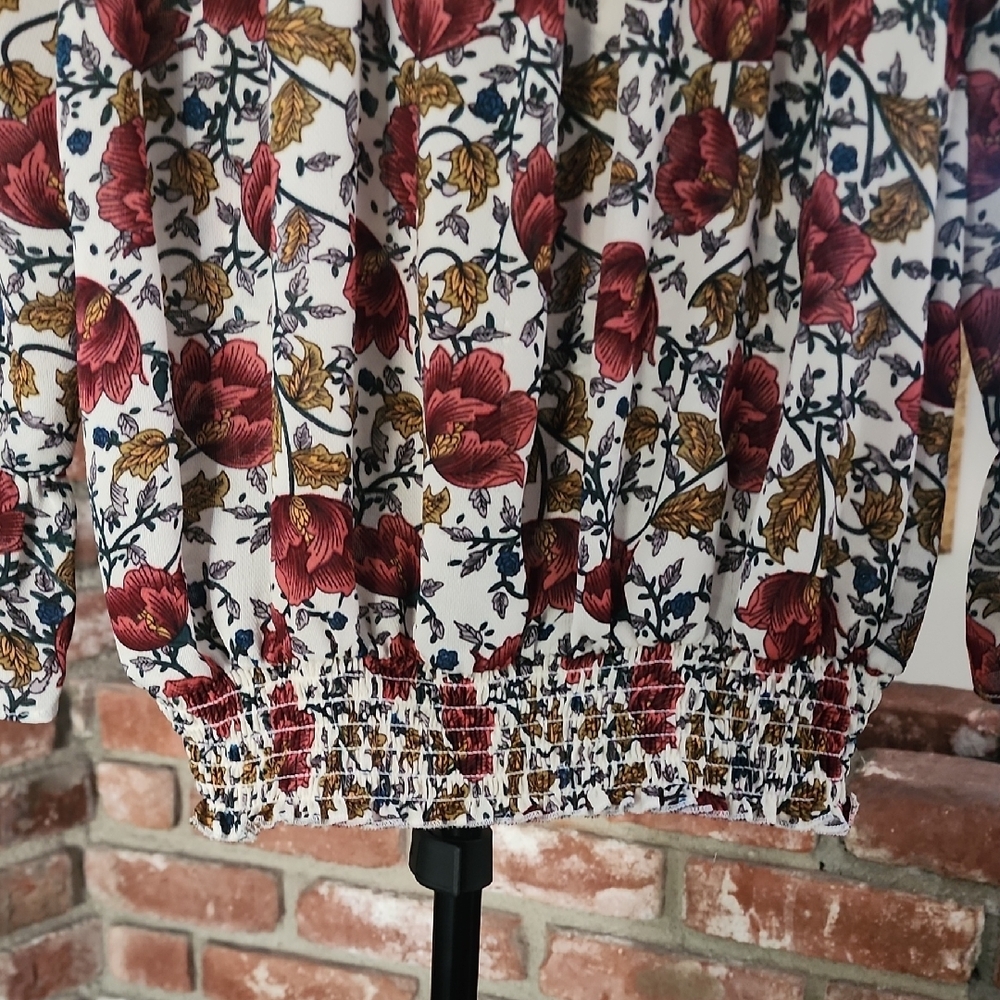 Papermoon Red White Floral Off Shoulder Smocked Blouse Boho - Picture 3 of 9